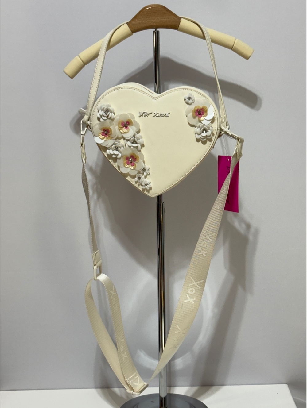 Betsey Johnson XO Heart Crossbody Bag Ivory Floral Applique NWT BJ102260